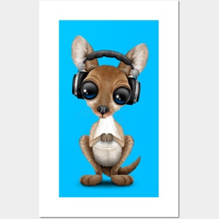 Cute Baby Kangaroo Deejay Wearing Headphones Posters and Art